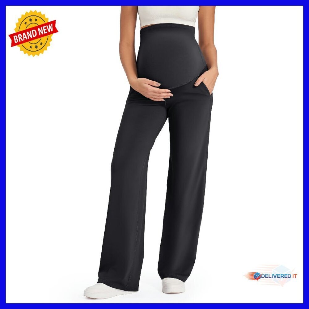 Maternity Yoga Pants Over Belly Stretchy Wide Leg Lounge Work Pockets